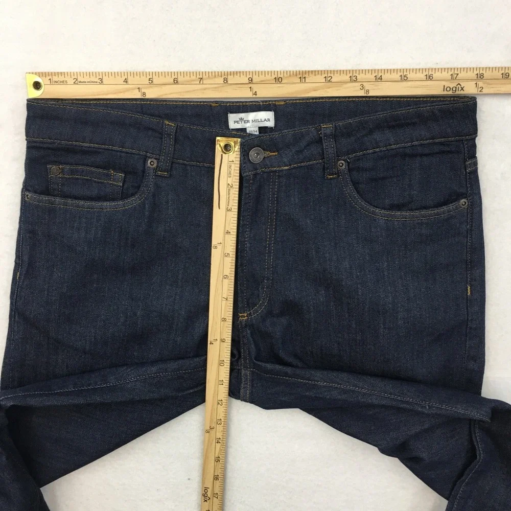 Peter Millar Mens Dark Wash Blue Denim Straight Leg Jeans 35x34